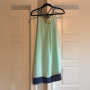 Turquioise/Navy Strapless Dress